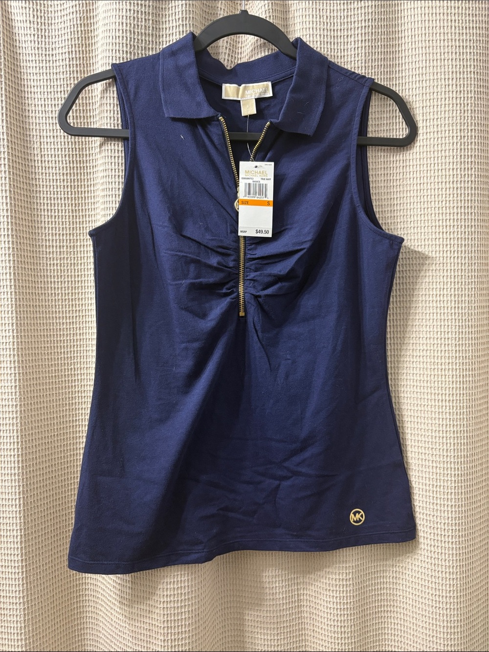 Michael Kors Deep Navy Sleeveless Zip-Front Polo Tank